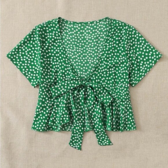 Green Floral Tie Crop Top NWOT - Picture 1 of 5